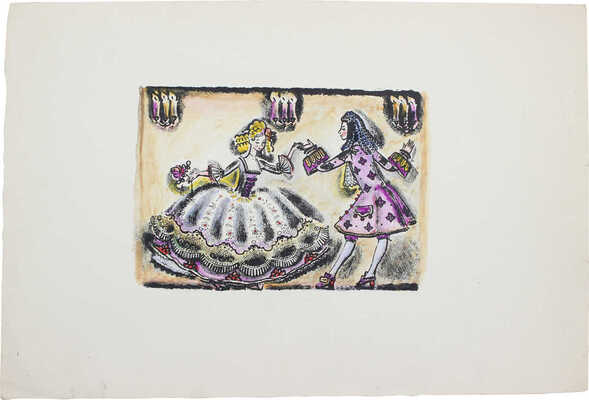 Дмитриева Галина Сосланбековна. Королевскому сыну доложили, что прибыла неизвестная....  Эскиз открытки «Золушка. Шарль Перро»